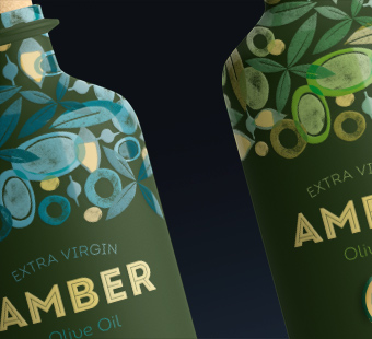 Miniatura representativa del diseño de botella de aceite para Amber. Tea for two - packaging Madrid.